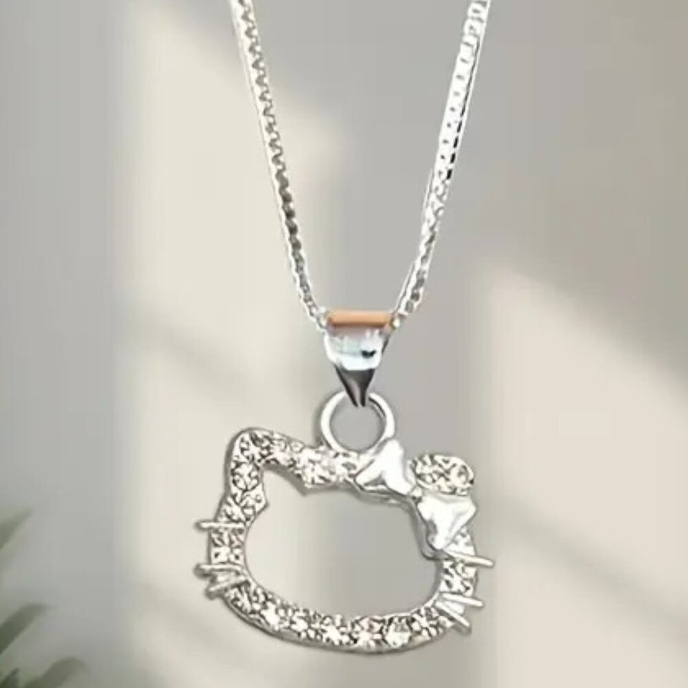 HELLO KITTY sanrio PENDANT NECKLACE silver CLAVICLE CHAIN extender